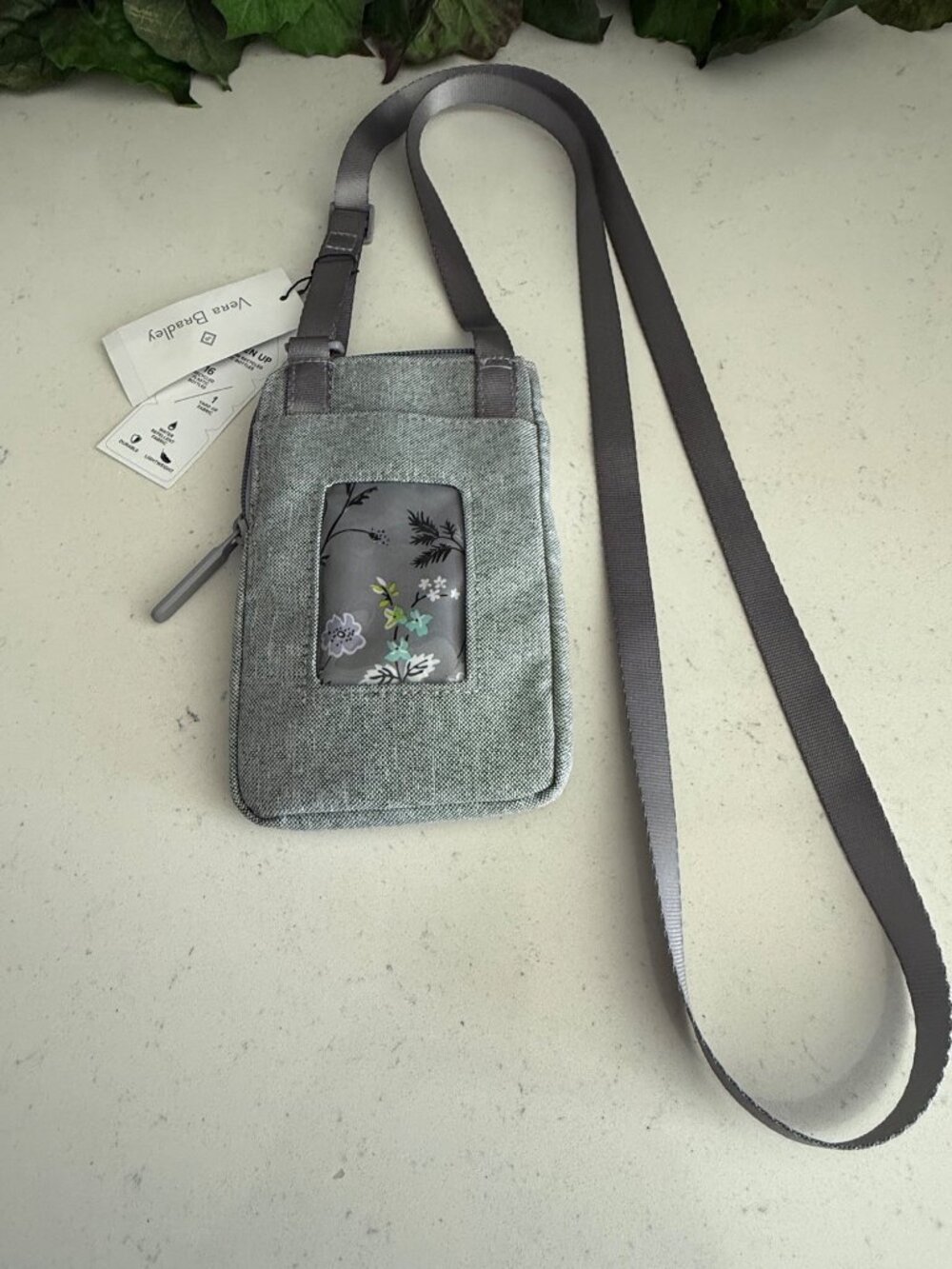 Lighten Up RFID Mini Cellphone Crossbody Bag By Vera Bradley Gray Floral Water-R